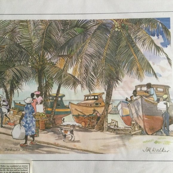 Jill Walker's print Oistinis Barbados with palm trees 16" x 12" - Picture 2 of 6